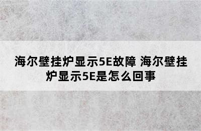 海尔壁挂炉显示5E故障 海尔壁挂炉显示5E是怎么回事